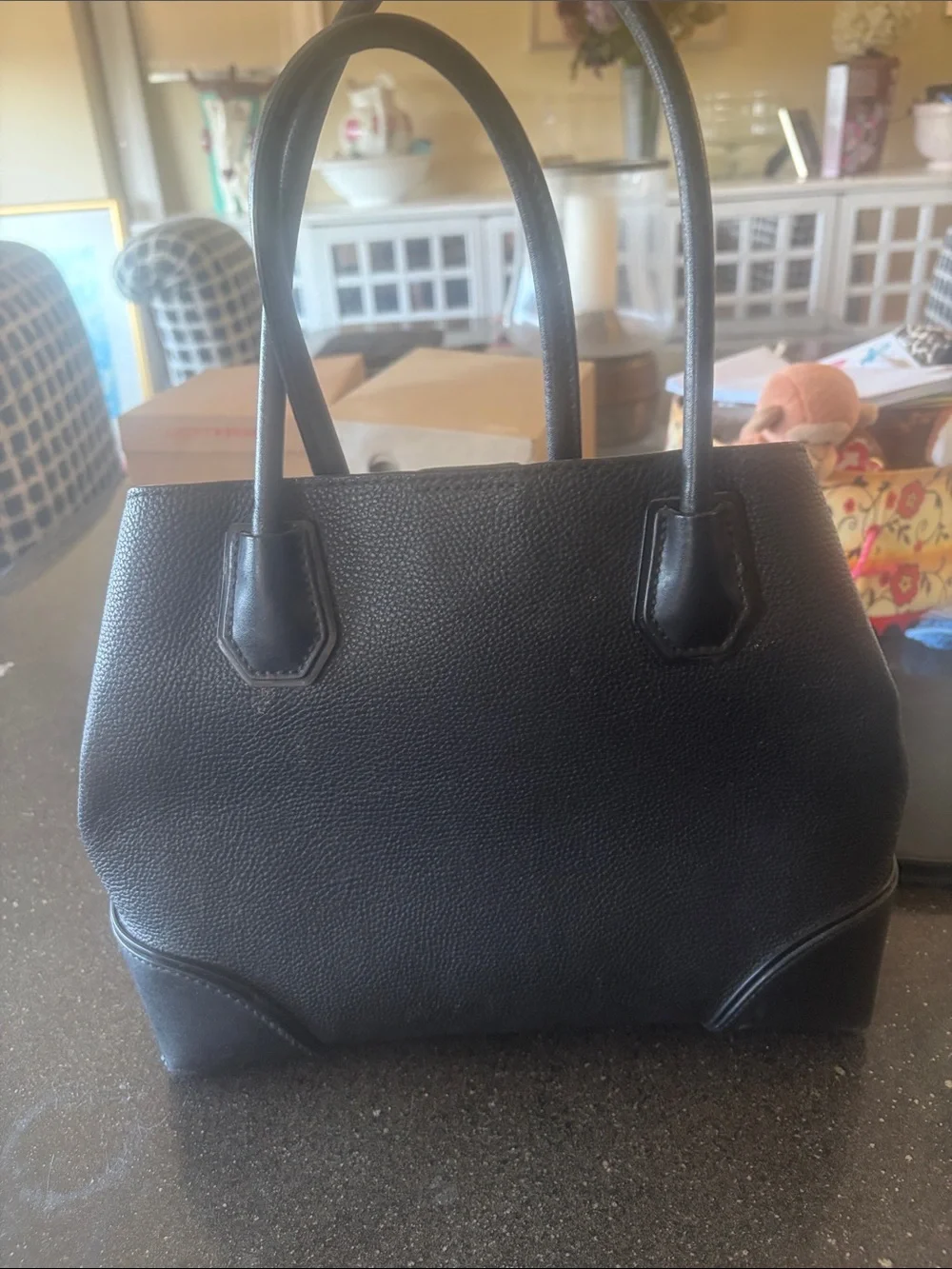 Michael Kors Black Pebbled Leather Satchel with Gold Accents